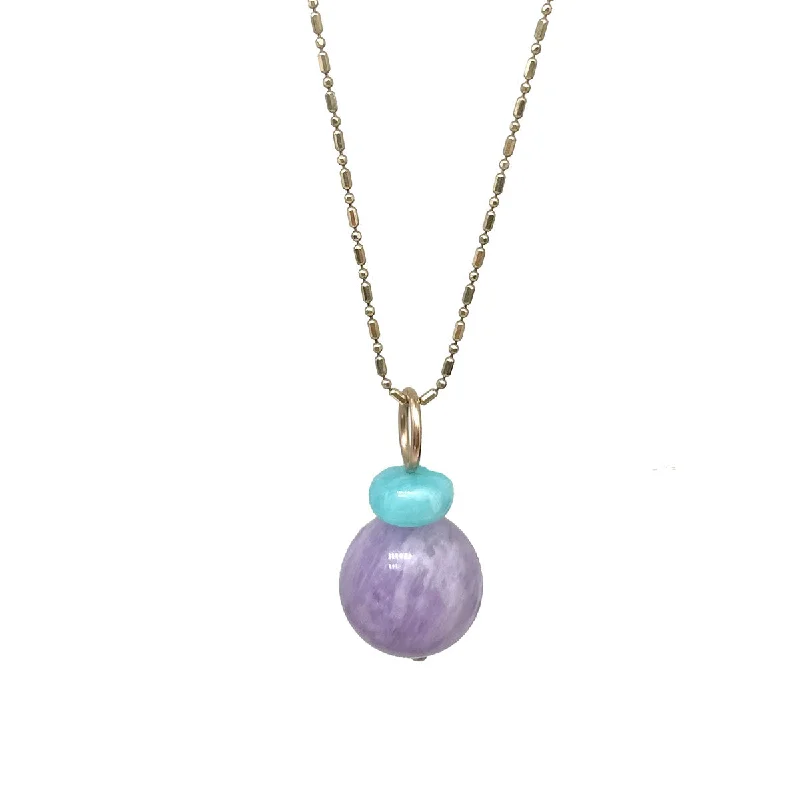 Women's healing crystal necklaces-Lucky Pom Charm Amazonite Amethyst