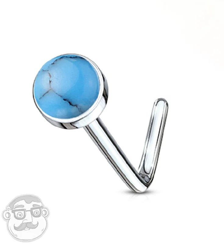 Women's modern design rings-20G Turquoise Howlite Stone Top L Bend Nose Ring