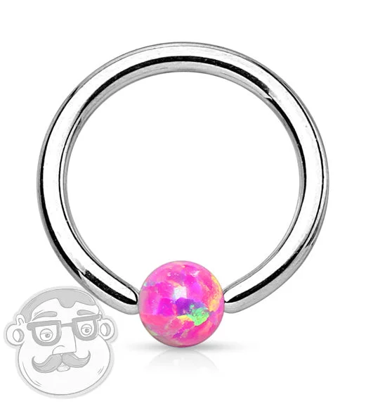 Women's investment rings-Pink Opalite Stainless Steel Captive Ring