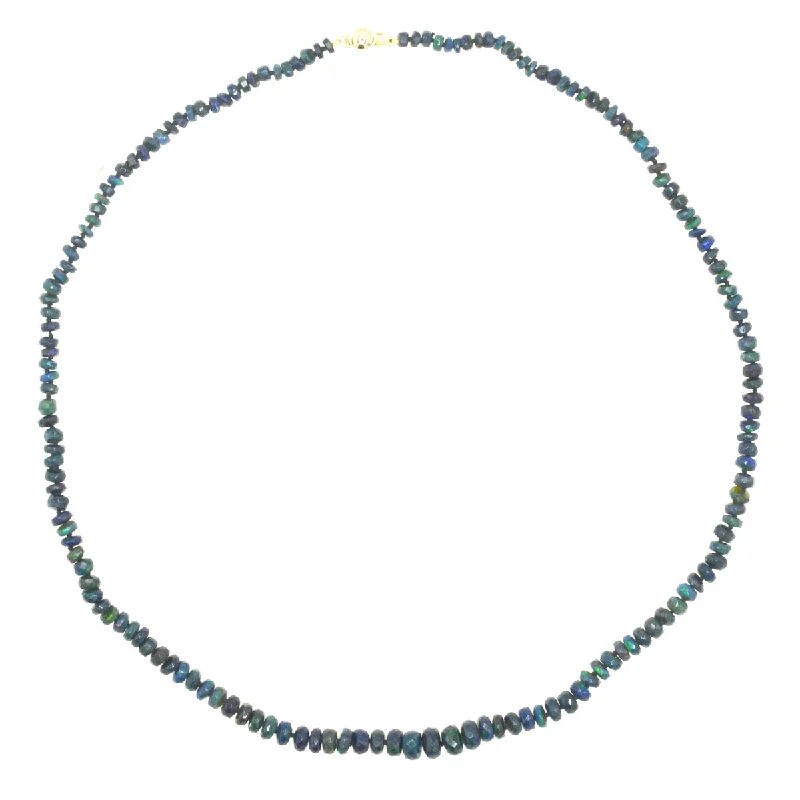 Women's alloy necklaces-Beaded Mini Ethiopian Opal Necklace - Black with Blue/Green Flashes