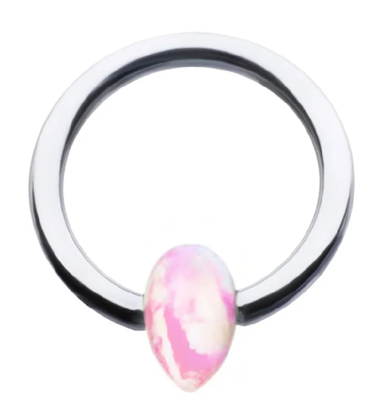 Handmade women's rings-Pink Opalite Teardrop Titanium Captive Ring