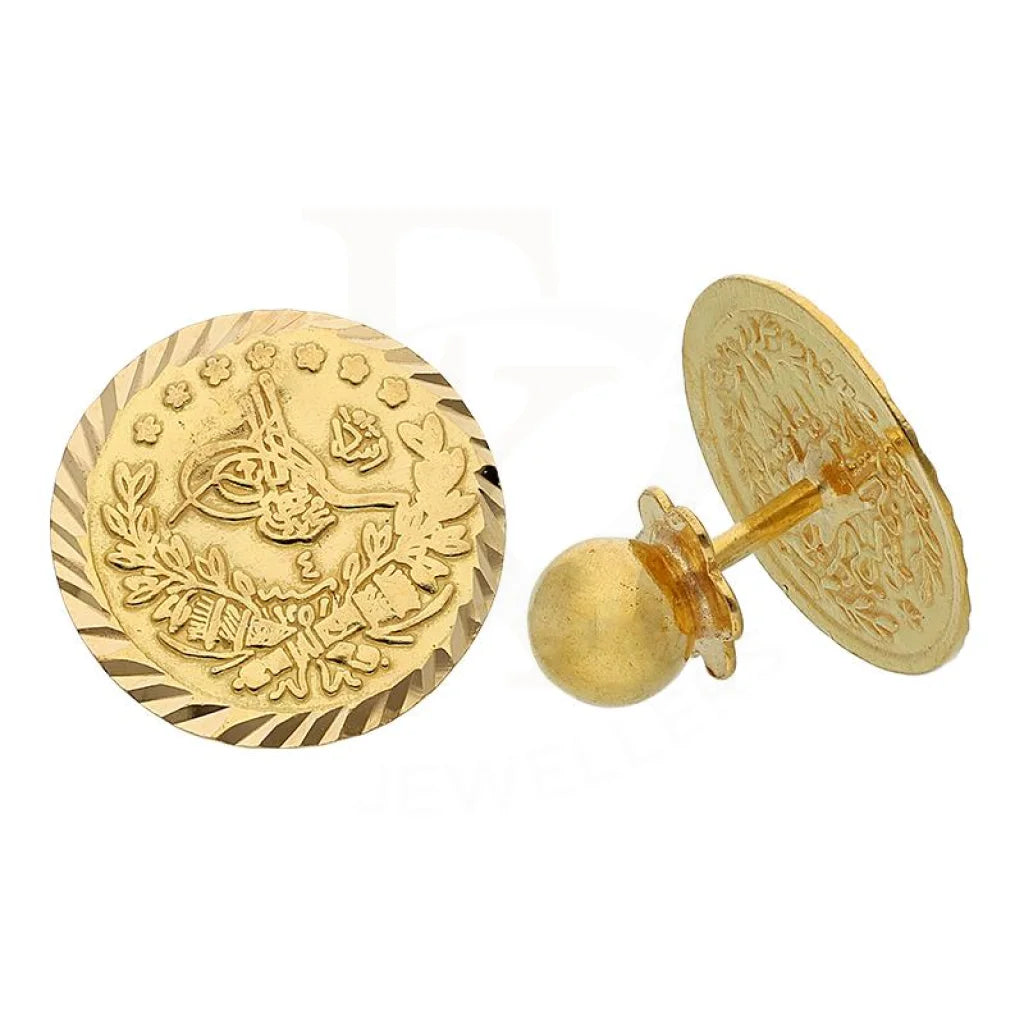 Women's fingerprint earrings-Gold Coin Shaped Stud Earrings 21KT - FKJERN21K2425