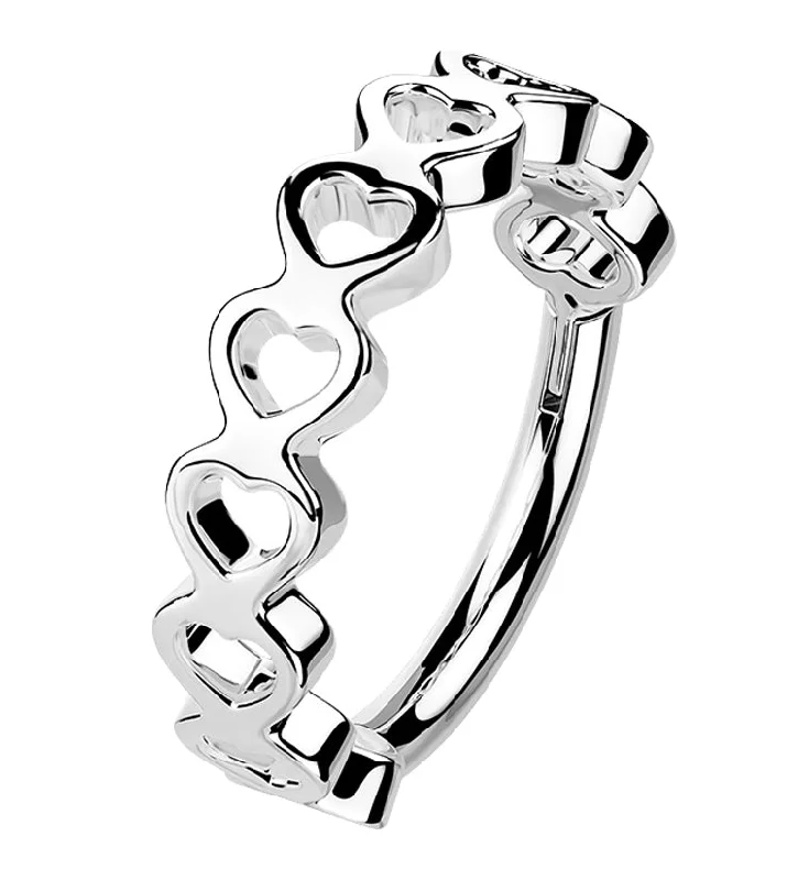 High-end women's rings-16G Heart Row Stainless Steel Hinged Segment Ring