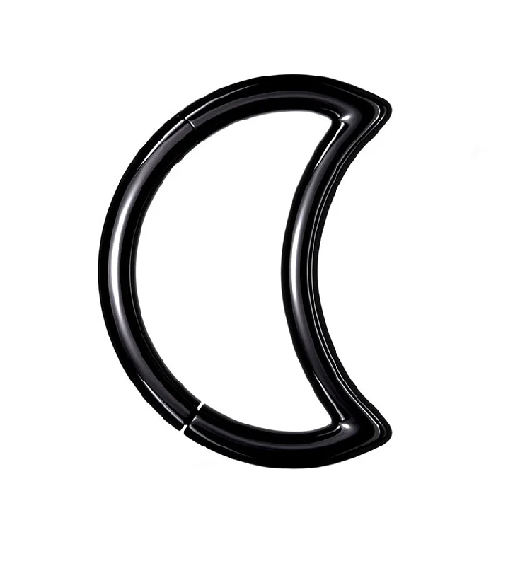 Women's ethical rings-Crescent Moon Black PVD Hinged Clicker Ring