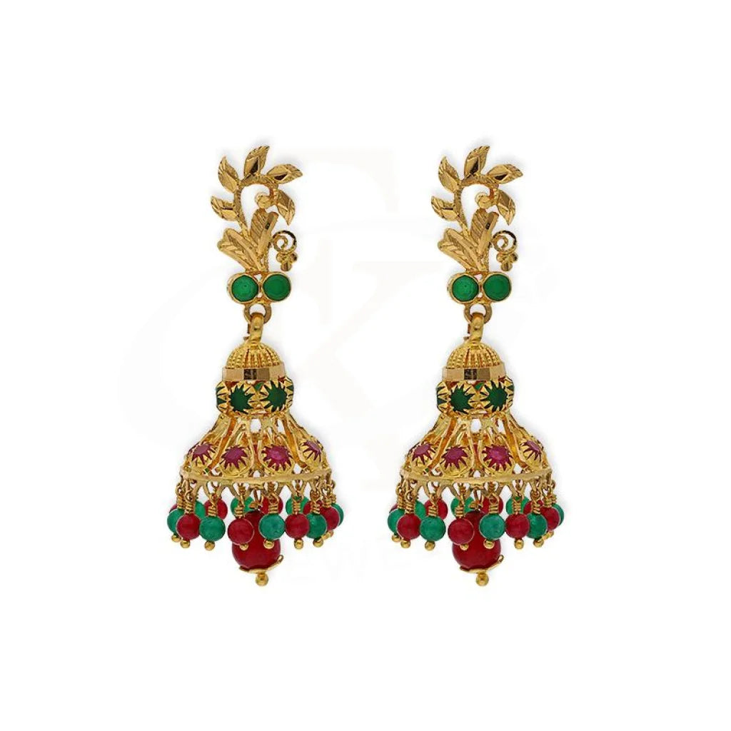 Women's nickel-free earrings-Gold Dome Shaped Jhumka Drop Earrings 22KT - FKJERN22K2335