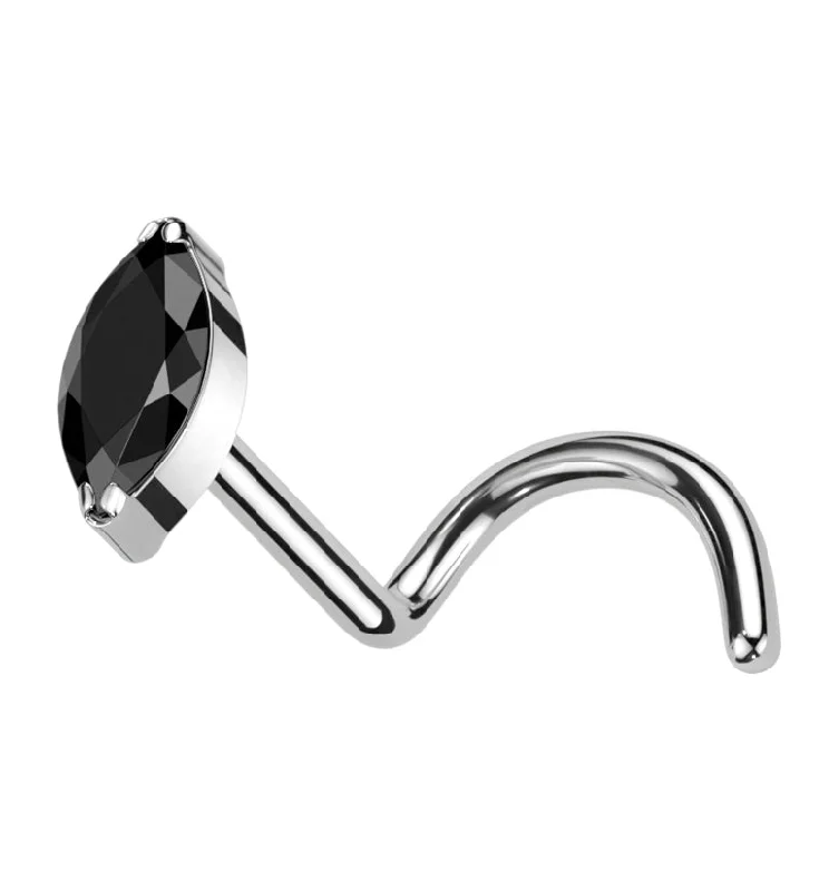 Women's party rings-Ovate Black CZ Titanium Nose Screw Ring