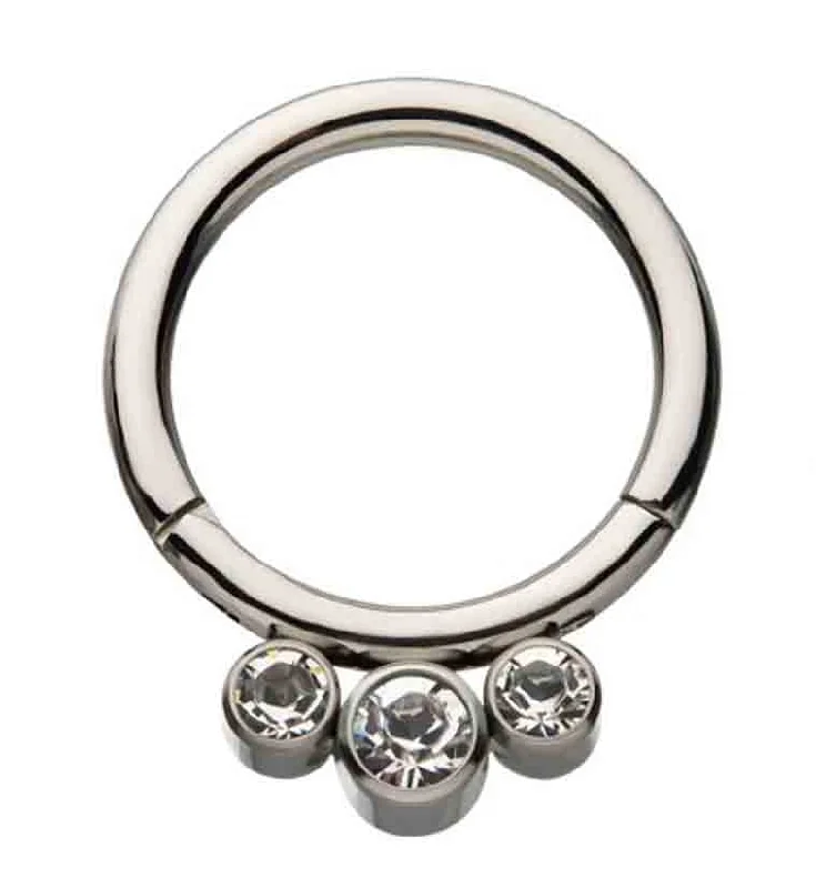 Women's luxury party rings-Titanium Hinged Triple CZ Segment Ring