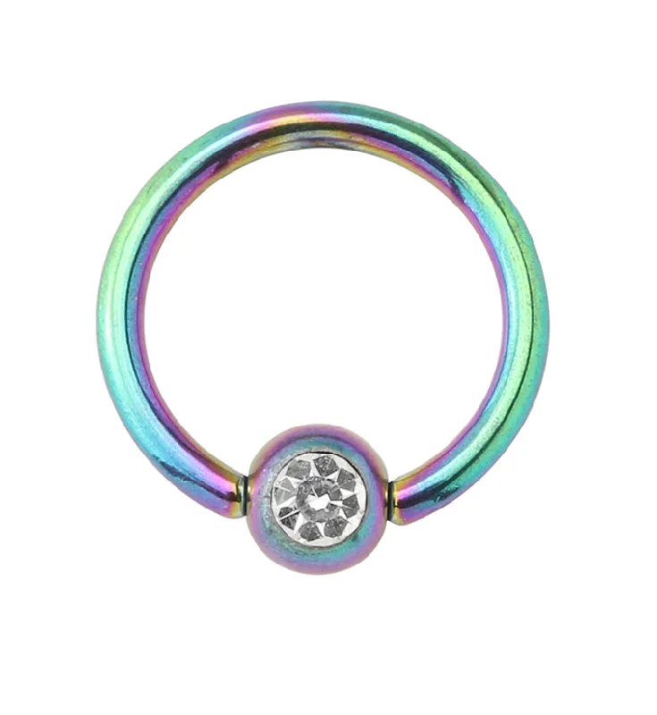 Women's casual rings-Rainbow PVD Clear CZ Captive Ring