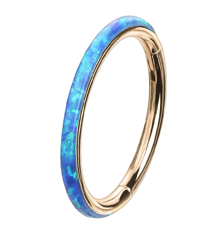 Women's crystal rings-Rose Gold PVD Blue Opalite Orbed Hinged Segment Ring