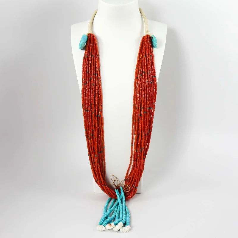 Women's eco-friendly necklaces-Coral and Turquoise Jacla Necklace