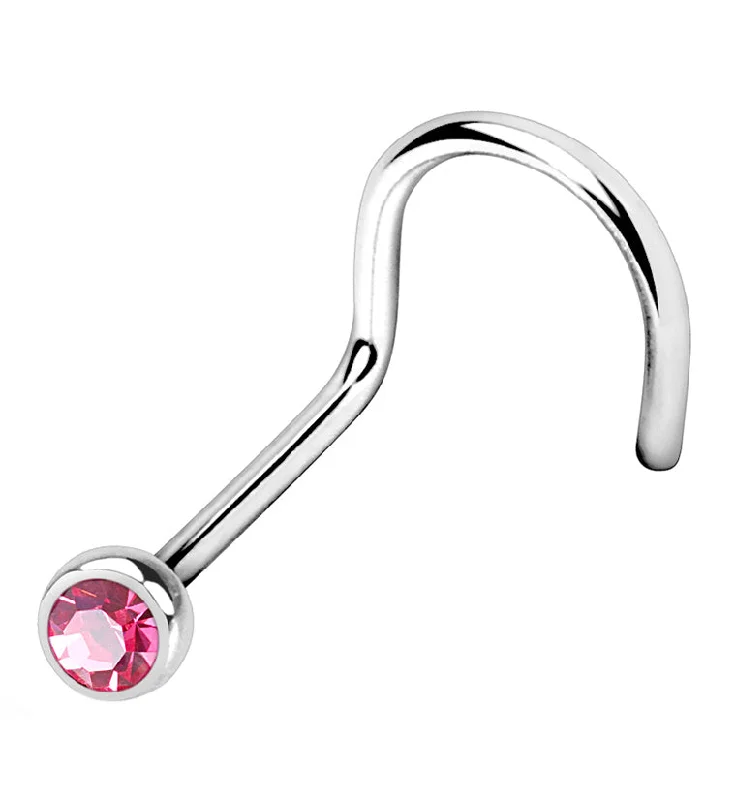 Women's formal rings-Hot Pink Gem Nose Screw Ring