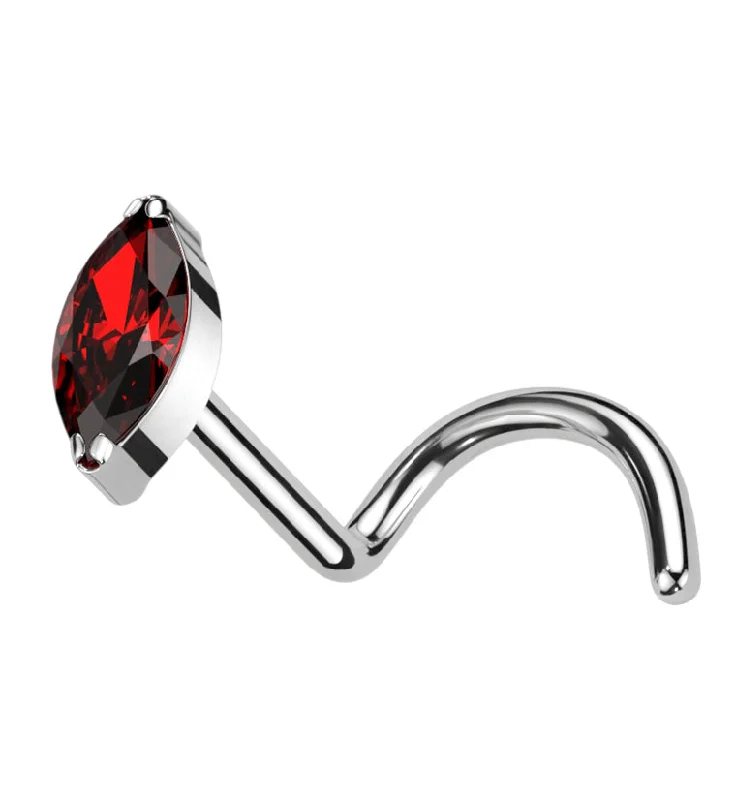 Women's statement rings-Ovate Red CZ Titanium Nose Screw Ring