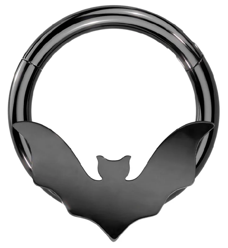 Women's family rings-Black PVD Flying Bat Stainless Steel Hinged Segment Ring