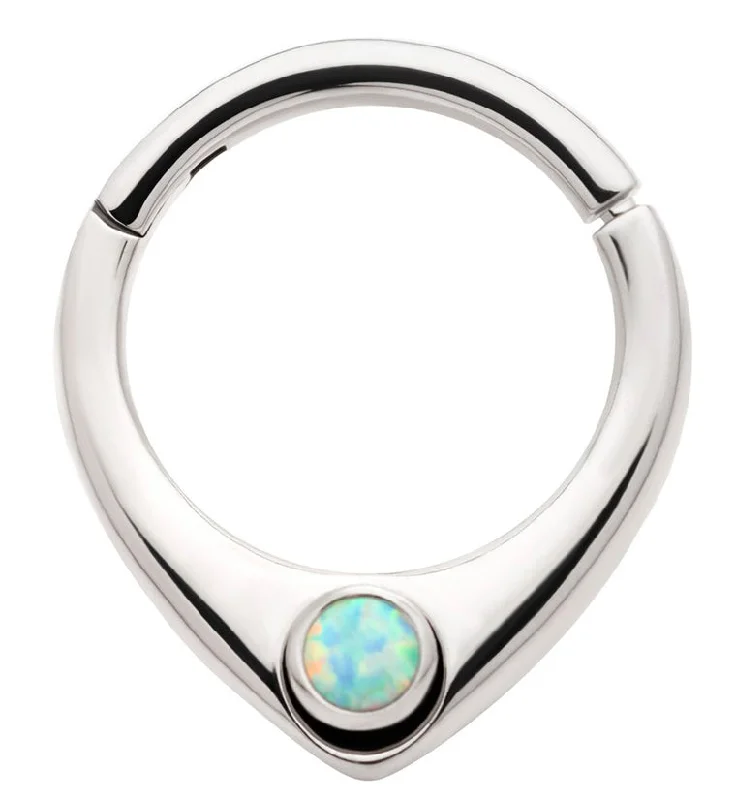 Women's seasonal rings-Point White Opalite Stainless Steel Hinged Segment Ring