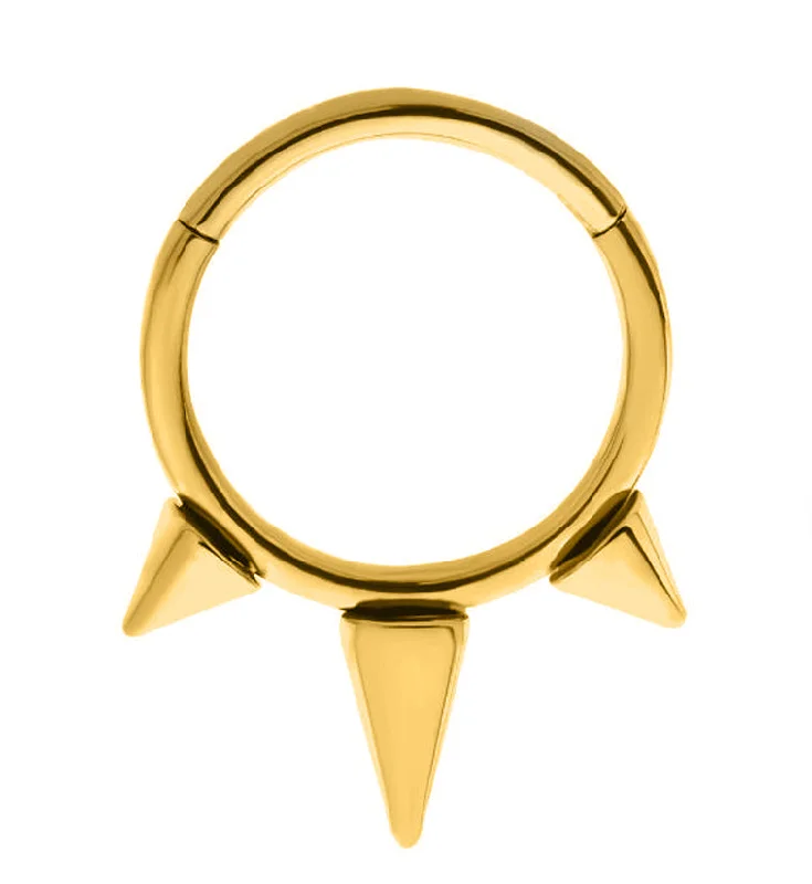 Women's fingerprint rings-Gold PVD Spiked Hinged Segment Ring