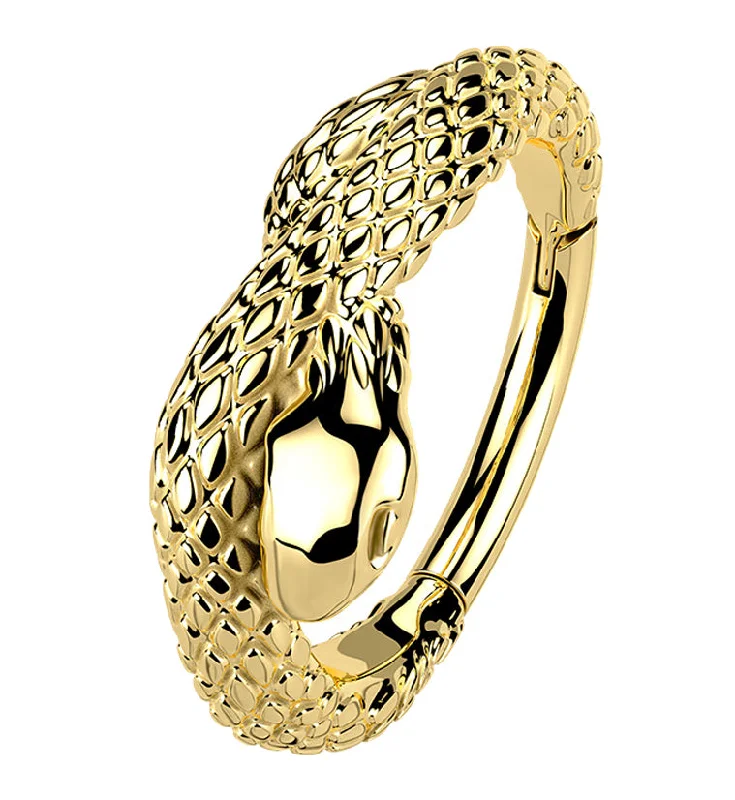 Women's Christmas rings-16G Gold PVD Snake Stainless Steel Hinged Segment Ring