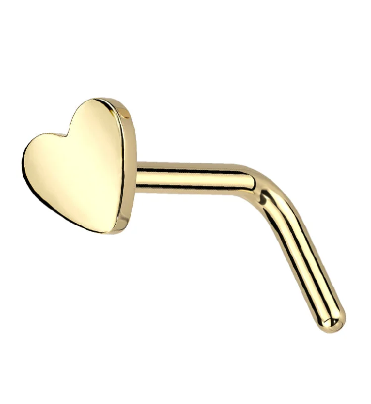 Women's mother-daughter rings-Gold PVD Heart Top L Bend Titanium Nose Ring