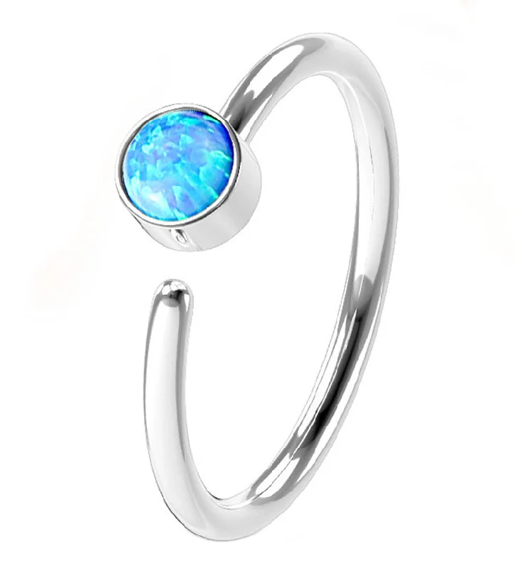 Women's beaded rings-20G Blue Opalite Top Hoop Ring