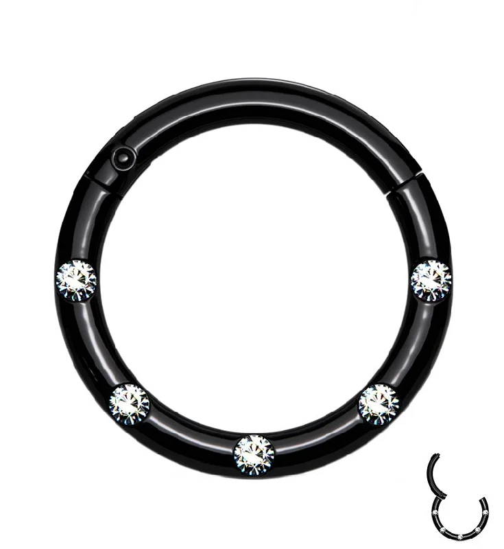 Women's diamond rings-Black PVD Dash Gem Hinged Segment Ring