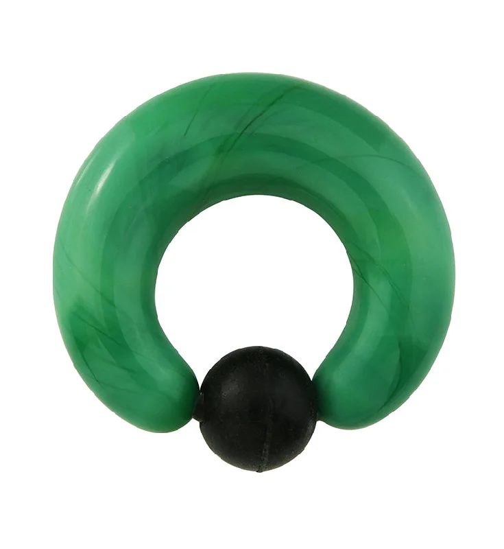 Women's custom engraving rings-Green Glass Captive Ring