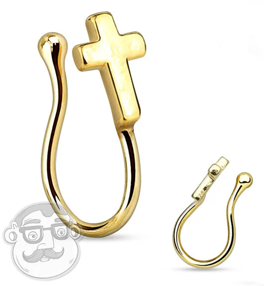 Women's exclusive rings-Gold Cross Fake Brass Nose Ring