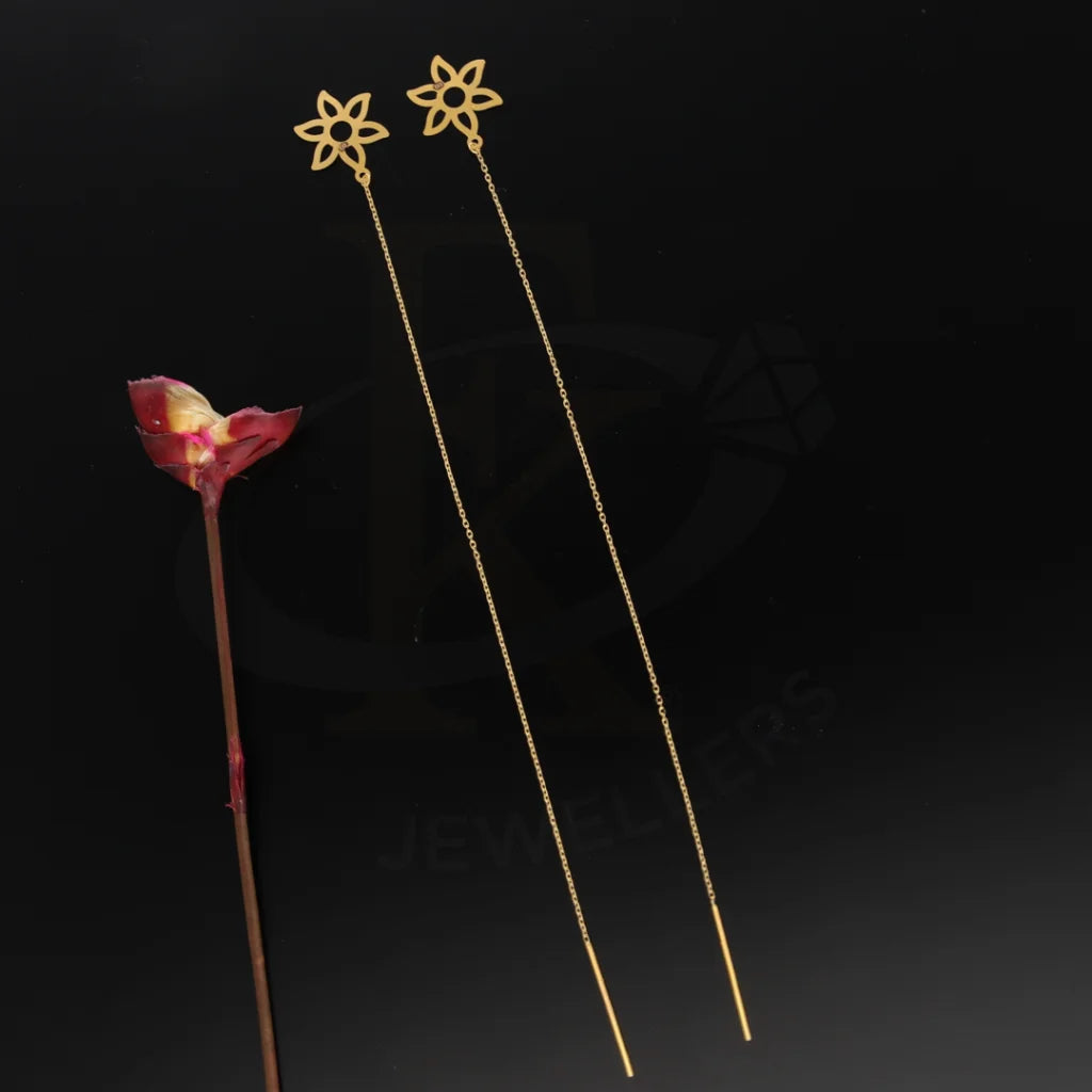 Women's celestial earrings-Gold Hanging Flower Tic-Tac Earrings 21KT - FKJERN21KM8706