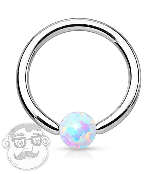 Handmade women's rings-White Opalite Stainless Steel Captive Ring