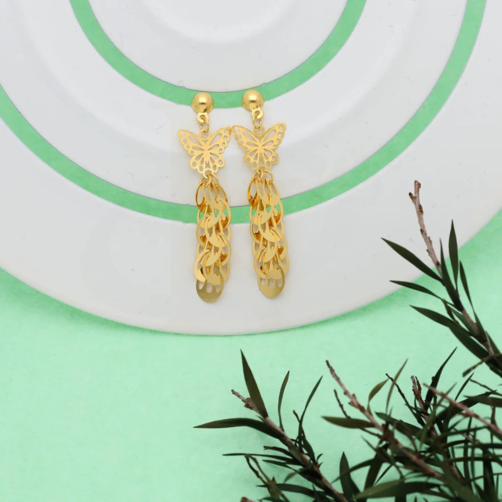 Trendy women's earrings-Gold Butterfly Drop Earrings 21KT - FKJERN21KM7992