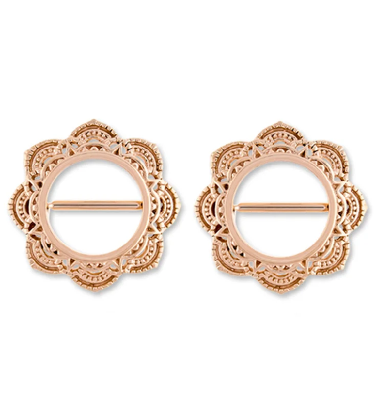 Women's minimalist rings-14G Mandala Rose Gold PVD Stainless Steel Nipple Clicker Ring