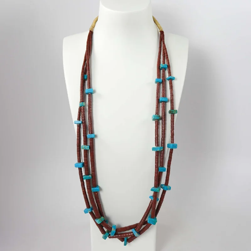 Women's short necklaces-Pipestone and Turquoise Necklace