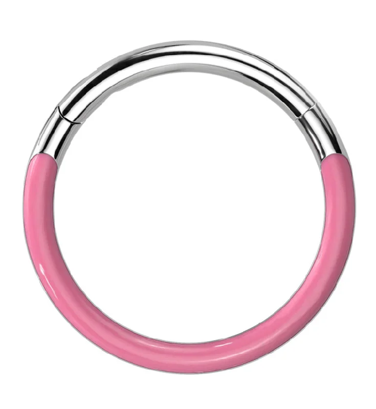 Women's handmade artisan rings-Pink Glow In The Dark Front Facing Titanium Hinged Segment Ring