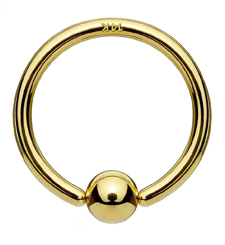 Women's wedding band rings-14kt Gold Fixed Ball Captive Bead Ring