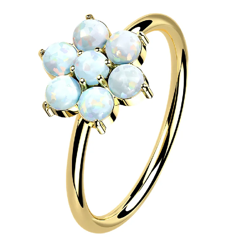 Women's zodiac rings-14kt Gold Opalite Flower Hoop Ring