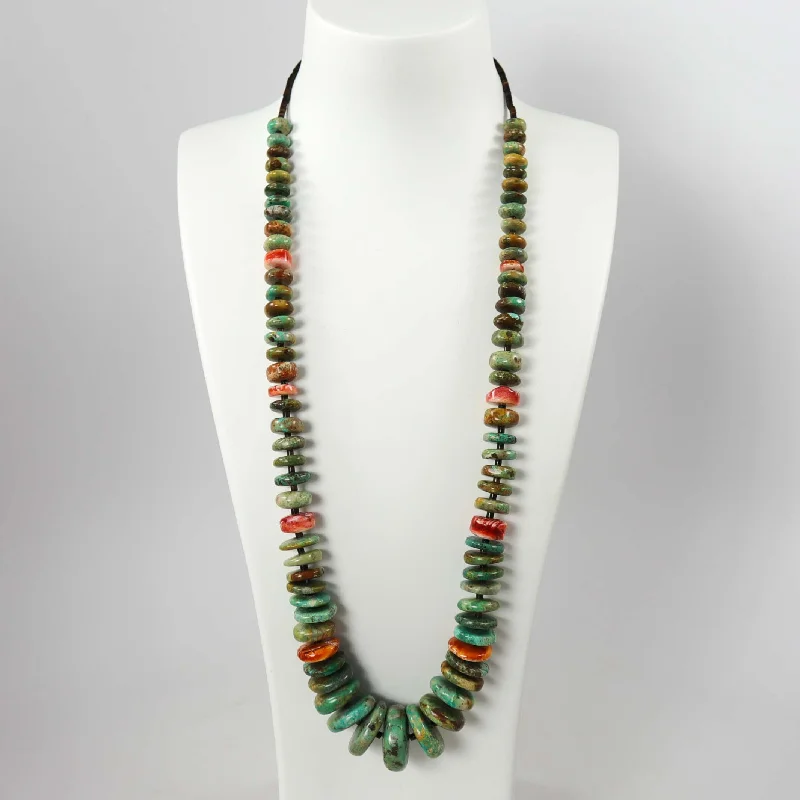 Women's Mother's Day necklaces-Turquoise and Spiny Oyster Shell Necklace