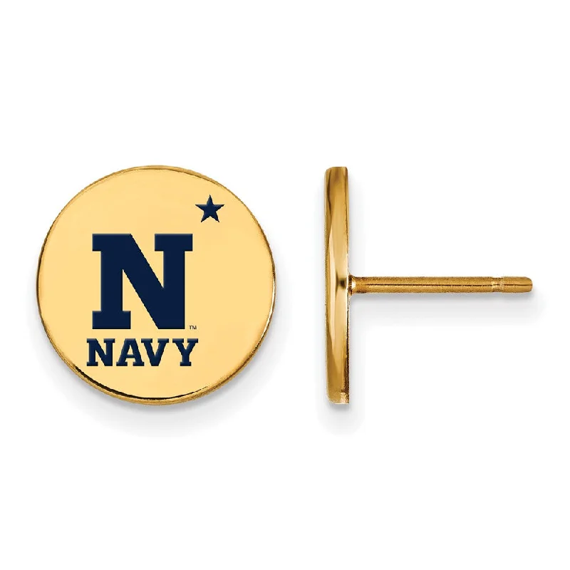 Women's minimalist earrings-14k Gold Plated Silver U.S. Naval Academy Small Enamel Disc Earrings