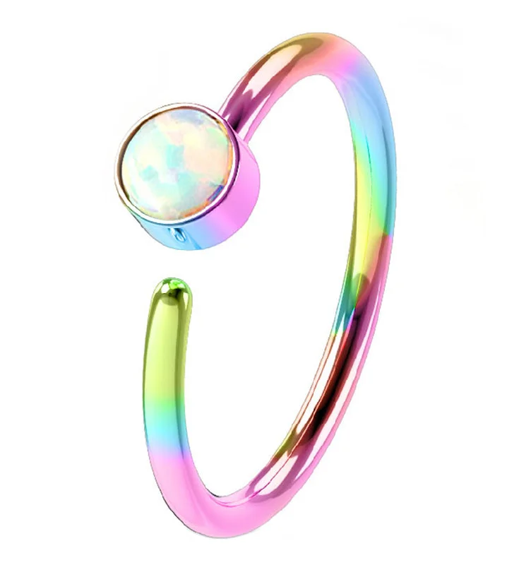 Women's friendship rings-20G Rainbow PVD Opalite Top Hoop Ring