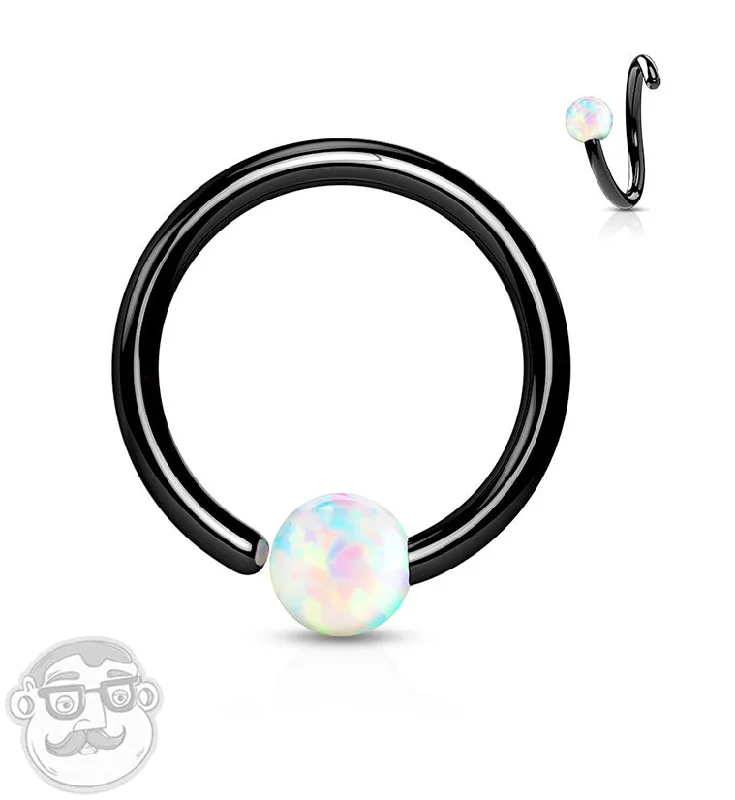 Women's travel rings-Black PVD Opalite Fixed Captive Ring