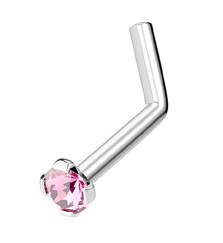 Women's birthstone rings-Pink CZ Gem Top L Bend Nose Ring