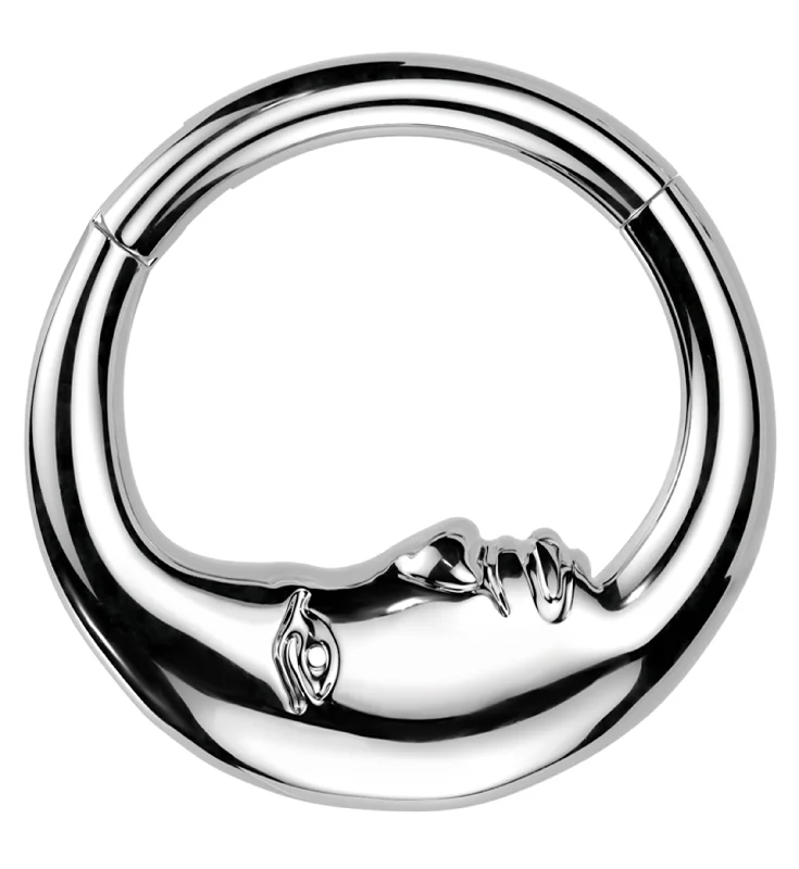 Women's geometric rings-Moon Face Crescent Stainless Steel Hinged Segment Ring