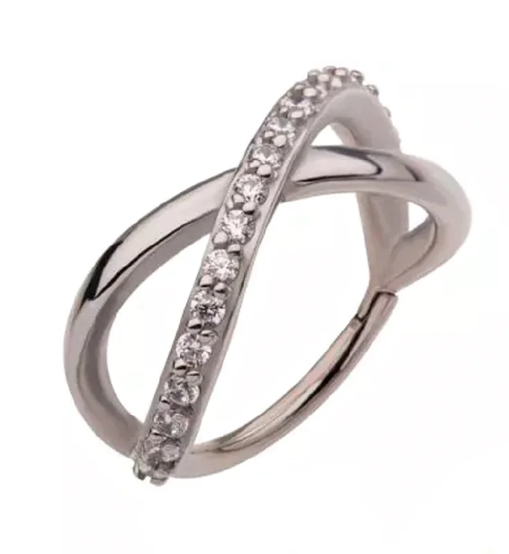 Women's platinum rings-Intersect CZ Row Hinged Segment Ring