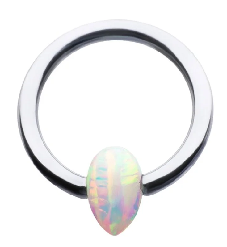 Women's casual rings-White Opalite Teardrop Titanium Captive Ring