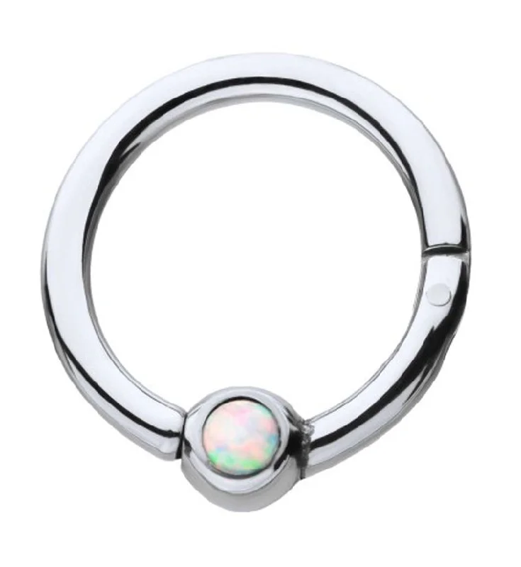 Women's Mother's Day rings-Opalite Titanium Hinged Segment Captive Ring