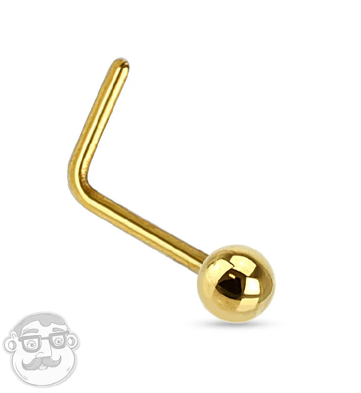 Women's gold-plated rings-14kt Gold L Bend Ball Top Nose Ring