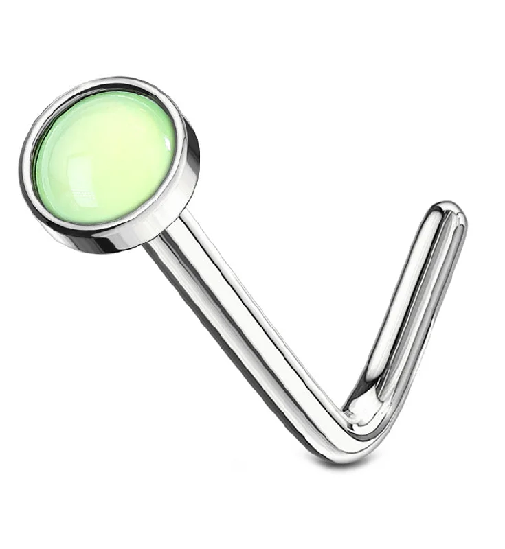 Women's moon phase rings-20G Green Escent Stainless Steel L Bend Nose Ring