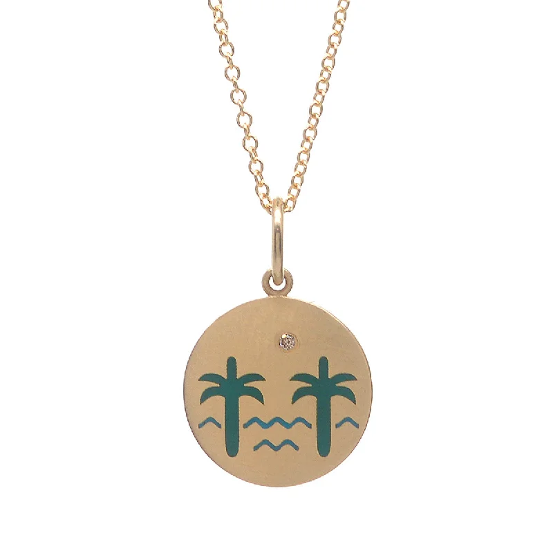 Women's platinum necklaces-Enamel Venice Palms Necklace with Champage Diamond