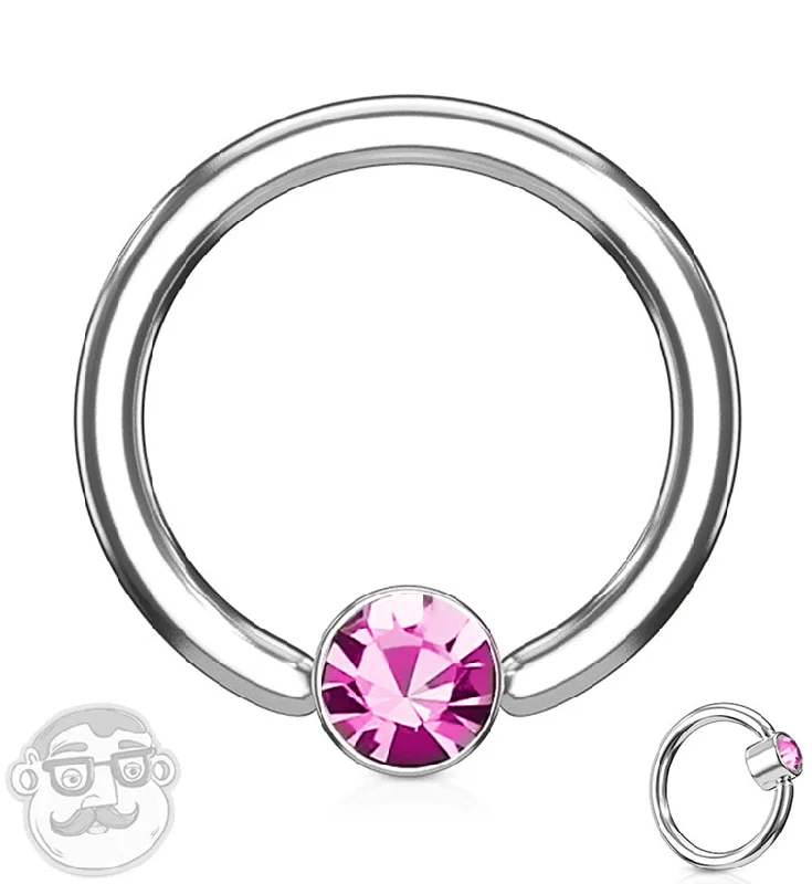 Women's custom design rings-Pink CZ Flat Disk Captive Ring