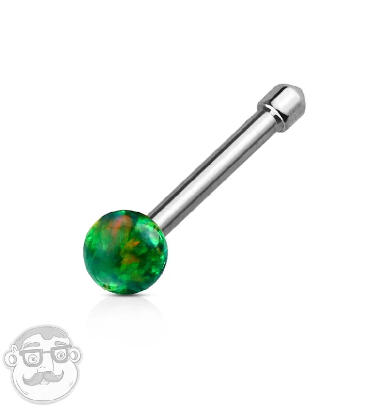 Women's cocktail rings-20G Green Opal Ball Stainless Steel Nose Stud Ring