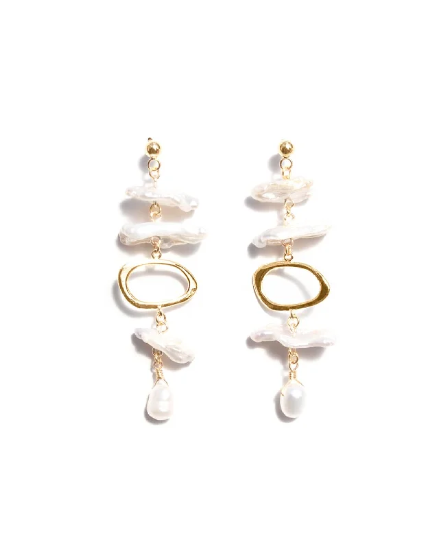 Women's silver earrings-Biwa Gold Earrings