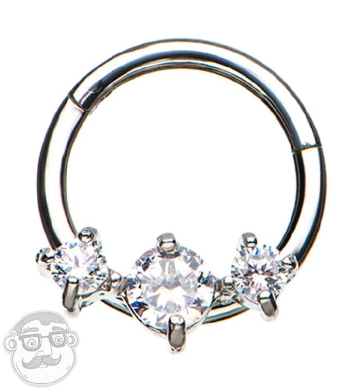 Women's ethical rings-Triple CZ Prong Hinged Segment Ring