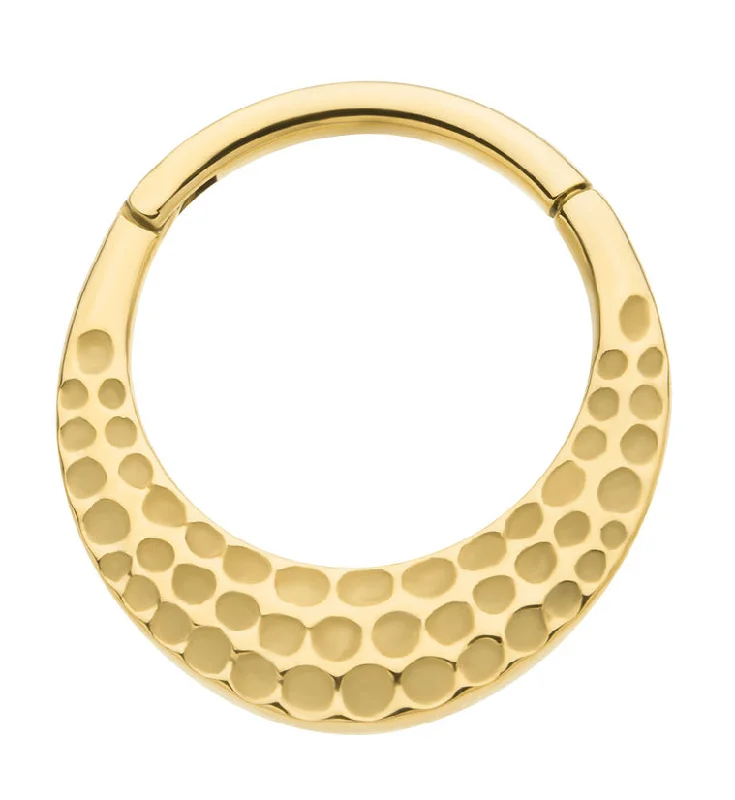 Minimalist women's rings-Gold PVD Hammered Stainless Steel Hinged Segment Ring